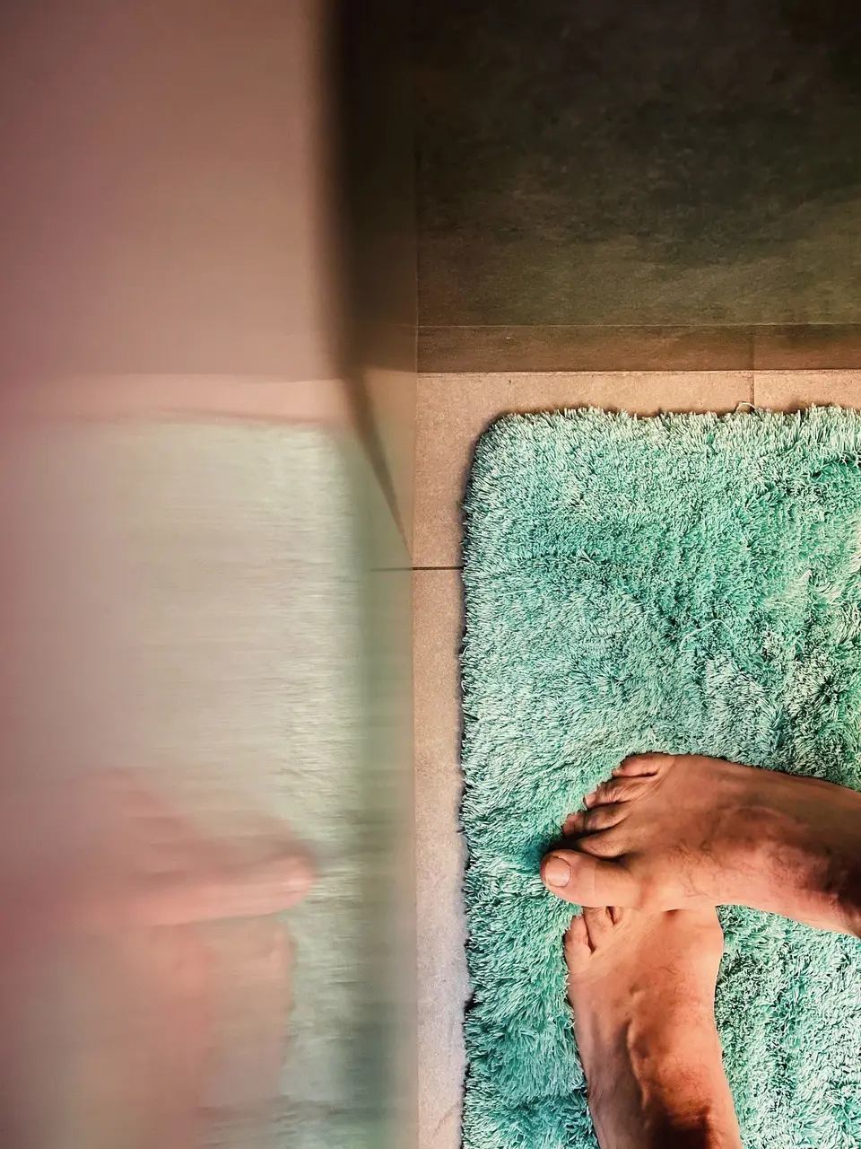 Person Standing on Green Area Rug